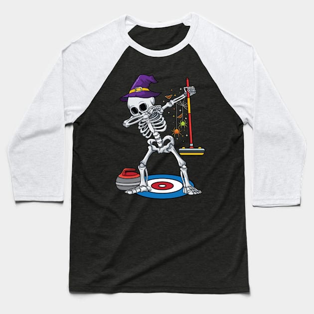 Curling Player ice Sports Dabbing Skeleton Curling Halloween Baseball T-Shirt by UNXart